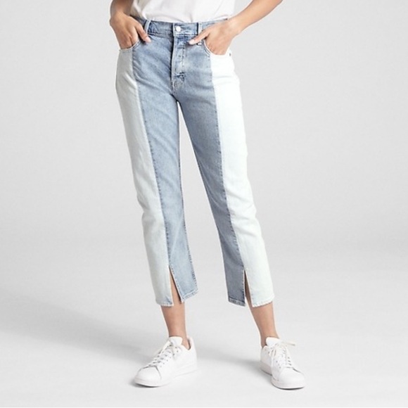 GAP High Rise Straight crop jeans with two tone color and spliced hem sz31👖 - Picture 7 of 8